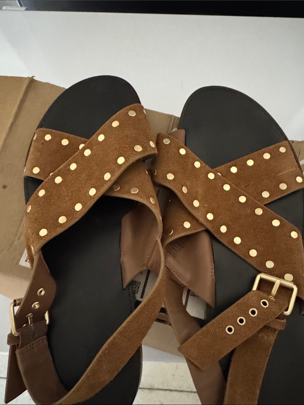 Madewell Brown Suede Studded Crisscross Sandals